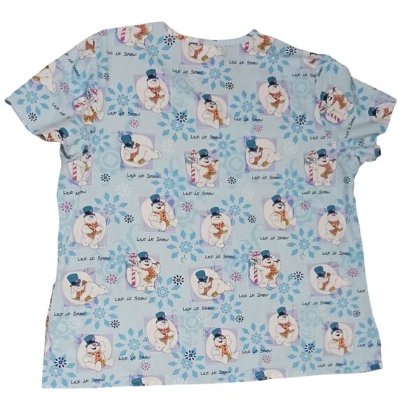 Frosty the Snowman Unisex Scrub Top with Front Pockets Size 2X polyester/cotton - Picture 2 of 9